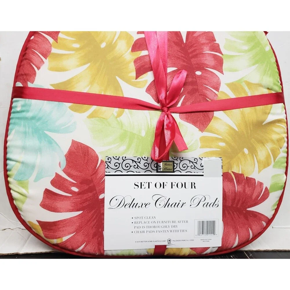 Set of 4 CHAIR PADS CUSHIONS with red ties 15x15